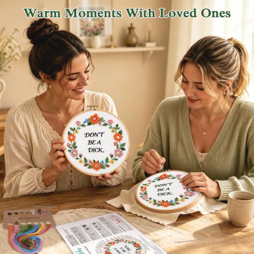 Louise Maelys Funny Quote Embroidery Kit for Beginners, Floral DIY Craft - color: Funny Quote
