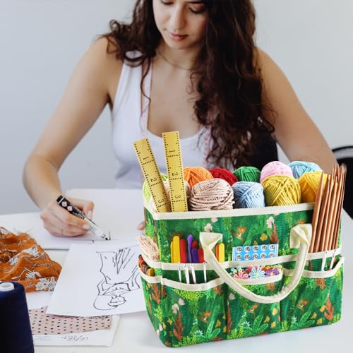 Craft Organizer Tote Bag with Multiple Pockets,Scrapbooking Art Storage - color: Tropical Botanicals