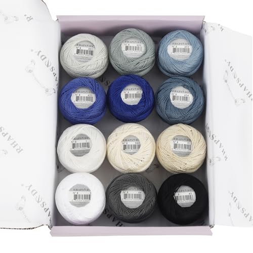 Rhapsody Pearl Cotton Thread Size 8 Crochet Thread Perle 12 Balls Set Hand Knitting, Embroidery, Sashiko, Cross-Stitch, Sewing, Needlepoint, DIY, Quilting (Set Spring Lake) - color: SET Spring Lake