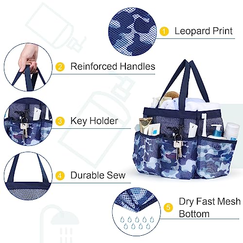 Mesh Shower Caddy Portable - 8 Pockets, S-Hook, Shower Bag for Dorm Camping - color: Dark Blue Camouflage, size: L (Classic Dorm Caddy)