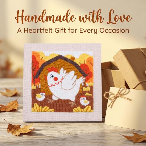 Harimau Embroidery Punch Needle kit Frame, Embroidery Starter Kits for Beginner,Punch Needle Fabric with Pattern,Threader, Yarns,Embroidery Hoops & Rug Punch (Coffee) - color: Coffee