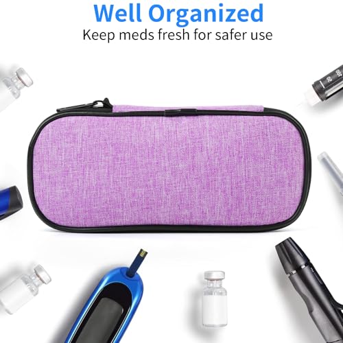Insulin Pen Cooler Travel Case with 2 Reusable TSA Approved Ice Packs, Diabetic Medication Insulated Cooler Bag for Insulin Pens and Other Diabetic Supplies Storage Purple - color: Purple