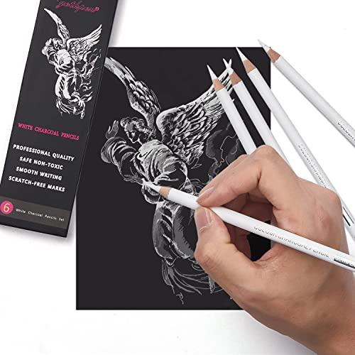 GETHPEN White Charcoal Pencils Set, Sketch High-light Pencils, 6 Pieces - color: White, size: 6 Count (Pack of 1)