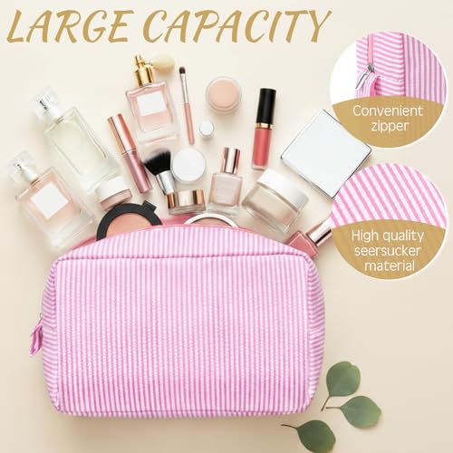 Sanwuta 3 Pcs Seersucker Makeup Bags, Light Pink - color: Light Pink