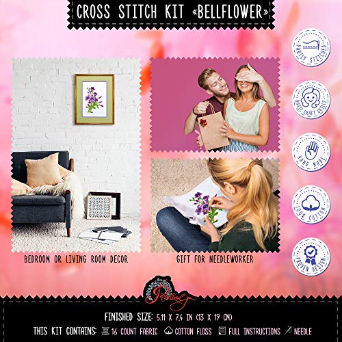 Povitrulya American Bellflower Counted Cross Stitch Kit - Flower DIY Embroidery Set fors and Adults - color: American Bell-Flower