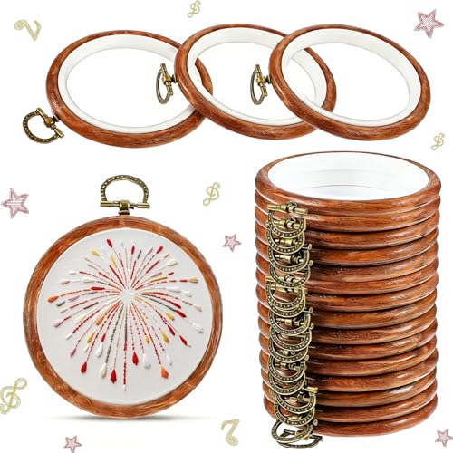 ZESHIHAOGUO 15 Pcs Round Embroidery Hoops - Rubber Ring Imitated Wood Frame Kits for Cross Stitch, DIY Craft, Sewing Projects Hanging Gifts (Brown, 6.7 Inch) - size: 6.7 Inch