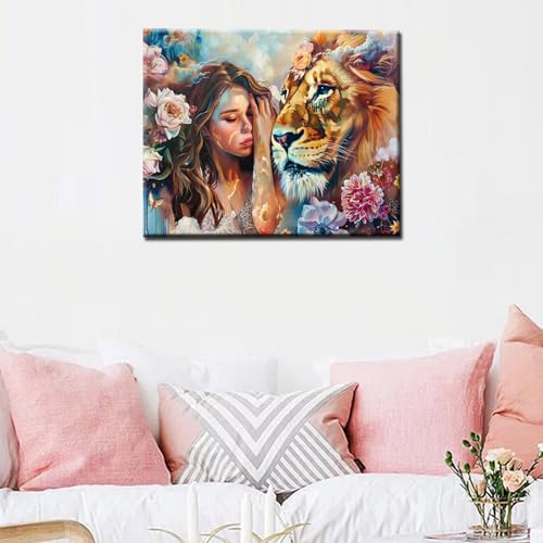 Paint by Numbers for Adults DIY Girl and Lion in Smoke Paintings Beauty and the Beast Oil Painting Kit for Kids Beginner Acrylic Pigment Painting Art Painting by Numbers Wall Decor(Manual Frame) - color: Art-03, size: 16''Wx20''H(DIY Frame)