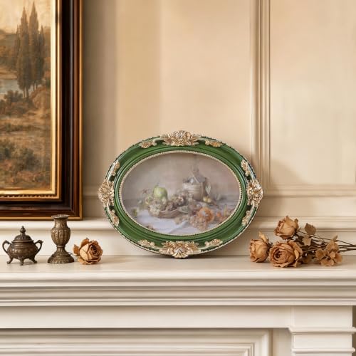 Vintage Picture Frames 4x6 Ornate Green and Gold Antique Pictue Frames with Real Glass Cover for Wall & Tabletop Display Victorian Home Decor Gallery Wall Decor,Oval - color: Green, size: 6X4