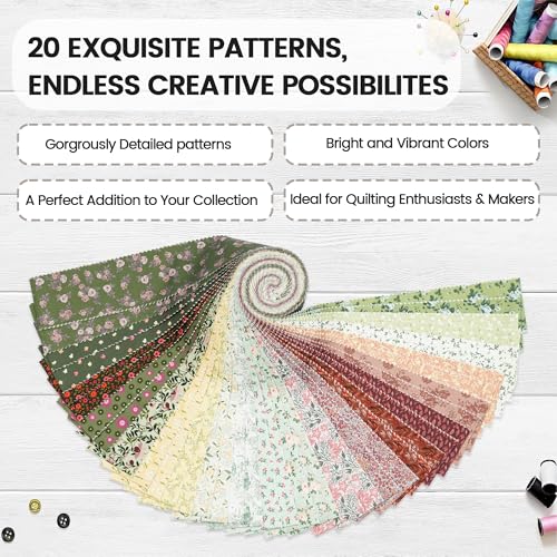 Craftido-20 Options-100% Cotton Jelly Roll Fabric Precut Strips for Quilting, Crafting, and Sewing, 40 Strips 2.5" x 44" Assorted Bundles for Rug, Quilt Project, DIY Craft and Home Decor-Cottage Bloom - color: Cottage Bloom