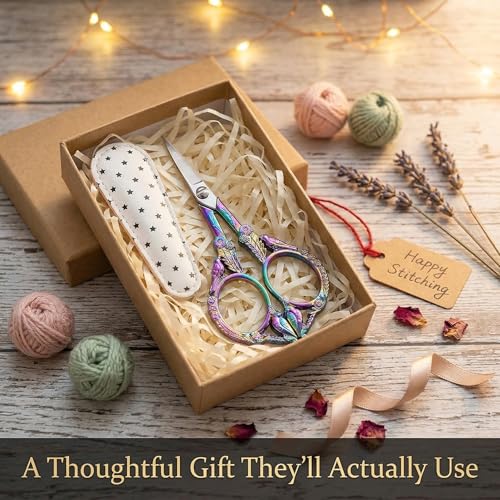 Crochet Scissors with Cover – Rainbow Vintage Small Embroidery Scissors, Sharp Craft Scissors for Yarn Thread Sewing Needlework, Cute Bird Design Gift for Crocheter Quilter, 4.6 Inch - color: Rainbow