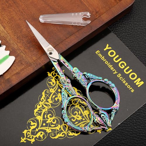 YOUGUOM Sewing Embroidery Scissors, Small Craft Shears with Cover - color: Rainbow