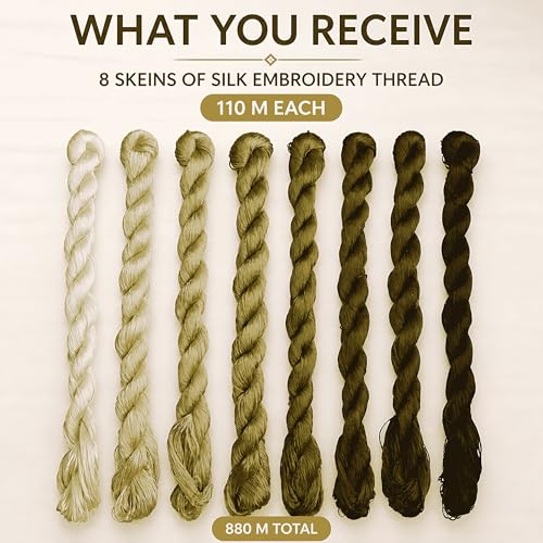 Natural 100% Silk Thread, Handmade Embroidery Thread Silk Floss 8 Colors 110m Each (85) - color: 85