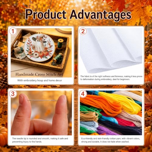 VIGEGU Ghost Stamped Cross Stitch Kits for Adults Beginners with Hoop Frame - color: Ghost Cross Stitch with Framed