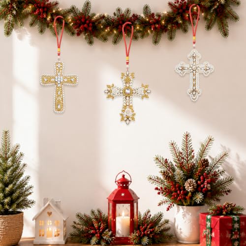 Aeepics Hanging Diamond Art Kit for Adult Mandala, DIY Diamonds Painting Pendant Ornament Kit, Acrylic Diamond Art Painting Board Kit (Pearl Cross) - color: Pearl Cross