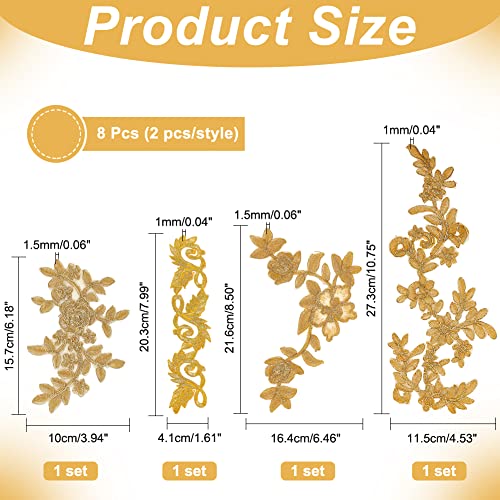NBEADS 8 Pcs Embroidery Lace Patches,4 Styles Flower & Leaf Patches Iron on Sew on Patches Golden Floral Lace Appliques for Wedding Dress Decoration Repair Clothing Backpacks Jeans - color: Golden Floral 8 Pcs