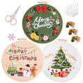 LB Christmas Embroidery Kit for Beginners Adults, 3 Sets Hand Embroidery Starter Kit with Wreath Pattern and Instructions Stamped Cross Stitch Kits Include Embroidery Hoop Needles Threads Scissors - color: Beige Green