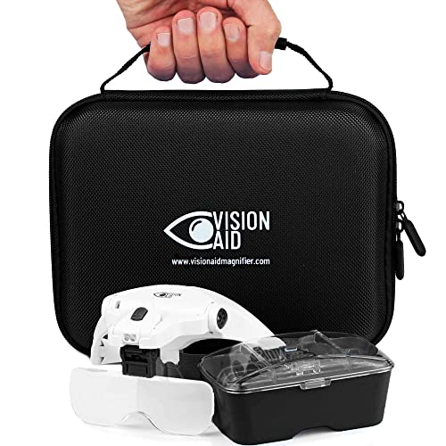 Vision Aid Magnifying Glasses with Light for Close Work, Illuminated Hands Free Headband Magnifier Goggles with Storage Case for Hobby Painting Reading Coin Watch Bead Jewelry… - style: 3 AAA Battery Powered (not included)