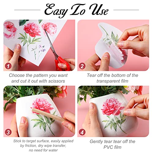 Yexiya 4 Sheet Flowers Rub on Transfer for Crafts and Furniture Spring Butterfly Vintage Iron on Transfers Decals 11.8 x 7.9 Inch Rose Floral Furniture for Home Office Wood DIY Craft(Flower Style)