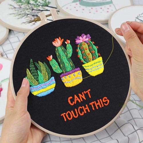 Louise Maelys 3 Pack Funny Cactus Embroidery Kit for Beginners DIY Craft - color: funny cactus