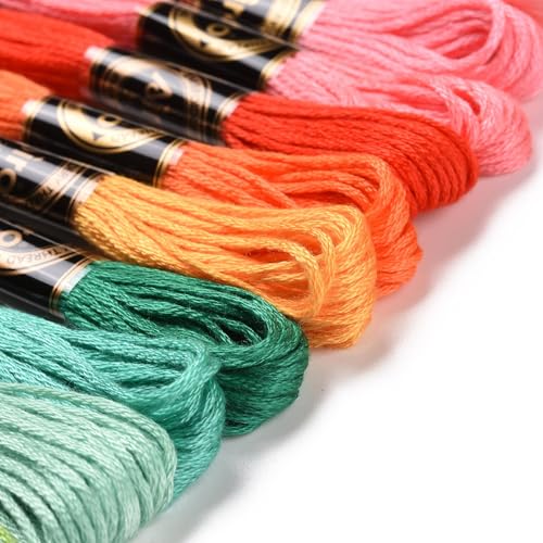 12 Skeins 12 Colors 6-Ply Polyester Embroidery Floss Cross Stitch Threads for Jewelry Making Bracelet Stitching Craft Supply 0.5mm,Summer Color Series - color: 12 Skeins,summer Color
