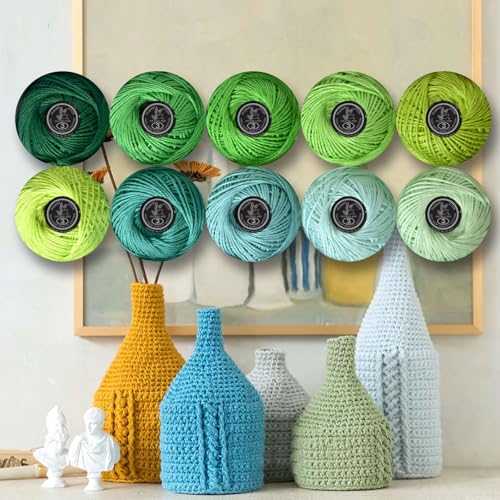 Soft 10 Pearl Cotton Crochet Thread in Balls,Size 3 Rainbow Classic Colors Crochet Thread for Crochet Hardanger Cross Stitch Needlepoint Hand Embroidery (Green) - color: Green