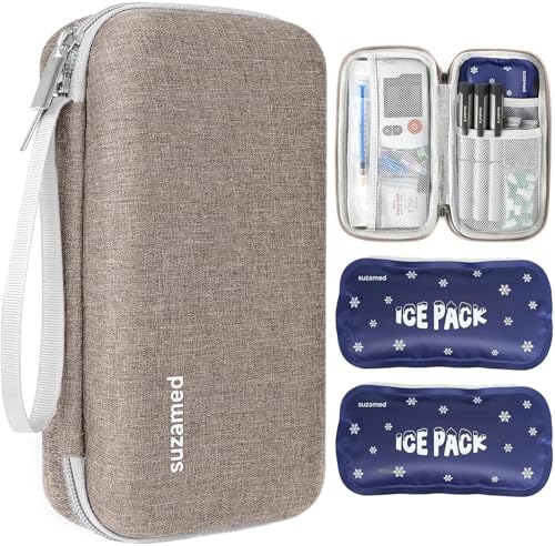suzamed Insulin Cooler Travel Case, 2x150g Ice Pack TSA Approved, Brown - color: Brown
