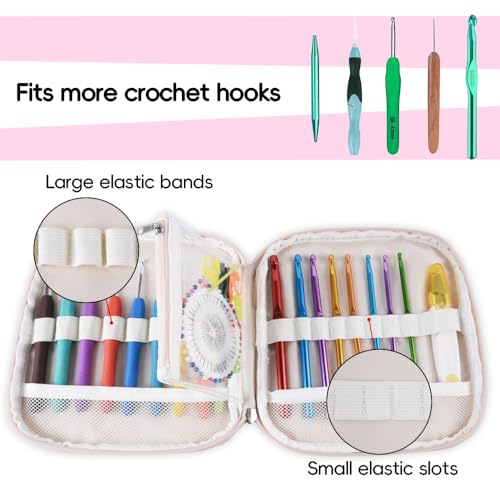 Crochet Hook Case,Portable Zipper Storage Organizer Bag for Crochet Hooks, Knitting Needles, Project & Sewing Supplies, Lightweight,Easy to Hold (No Accessories Included).Green White Flowers - color: green white flowers