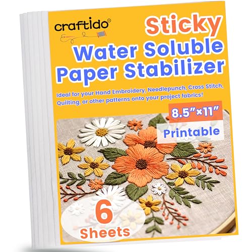 craftido 8.5"x11" 6PCS Sticky Water Soluble Embroidery Stabilizer - size: 6PCS 8.5"x11"