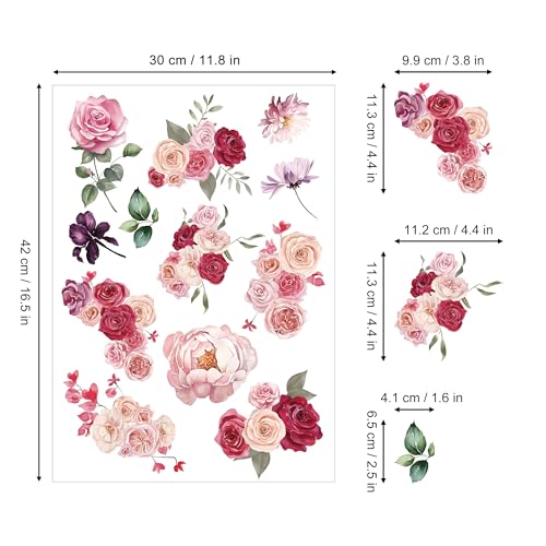 Joeyan Rose Bouquets Rub On Transfers for Furniture and Crafts 12''x18'' - style: Pink Dream