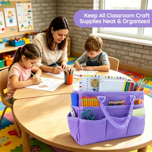 AKAYOK Craft Storage Tote Bag with 10 Pockets,Sturdy Art Supply Organizer - color: Purple