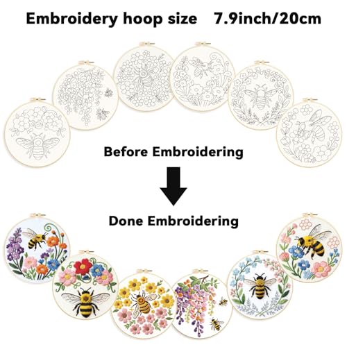 ORIGACH 6 Pack Bees & Flowers Embroidery Kit for Beginners - style: Bees & Flowers