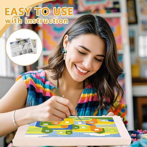 DOODLREAM Colorful Buildings Punch Needle Kit for Beginner 9.4" x 9.4" - color: City Buildings