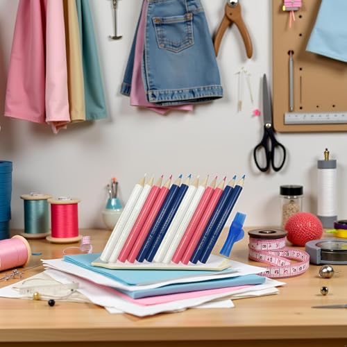 12Pcs Sewing Fabric Pencils with Brush Tailor Pencils Sewing Marking Pencil Fabric Chalk Pencil Tracing Tailor Chalk for Tailor Tools