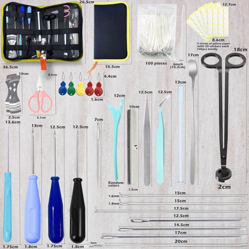 133PCS Candle Making Kits with Candle Wick Trimmer(7IN),Mold Hook Punch Needle Wick for Inserting Wick,Big Hole Long Needle,Cotton Wick with Metal Sustainer Tabs,Wick Stickers with The Little ‘‘Tail’’ - color: 133PCS