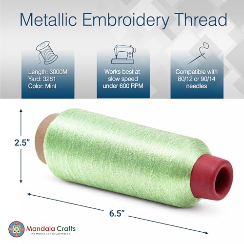 Mandala Crafts Metallic Mint Embroidery Floss for Sewing, 3281 Yard Spool - color: Mint, size: 3000M 3281 Yard