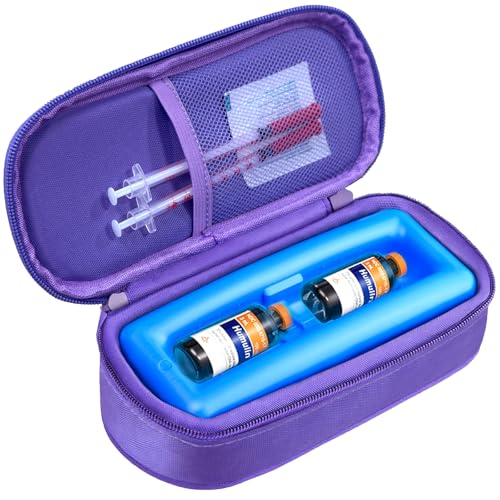 Cruxer Insulin Vial Cooler Travel Case (Purple),Keep Medication Vial Cool — Portable Insulated Diabetic Medicine Travel Bag,TSA Approved,Small Bottle Storage Kit with Reusable Ice Brick Cooler - color: Purple