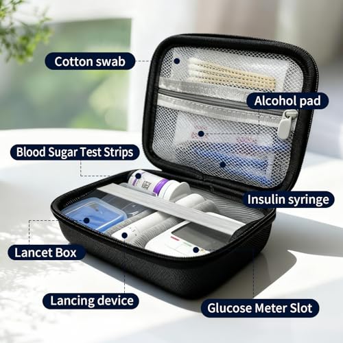 Diabetes Travel Case,Blood Glucose Meter Testing Kit Storage Organizer Bag