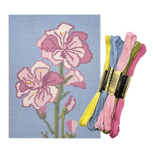 Howie's Needlepoint Flower Needlepoint Kits, 18CT Printed Embroidery Pattern Starter Kits, Stamped Patterns Canvas Kits(Violet,5x7inch) - color: Violet