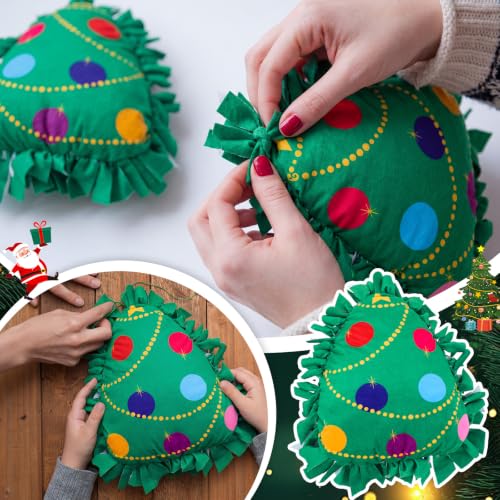 Weysat 6 Sets Christmas Tree Tied Pillow Craft Kit DIY Gifts No Sew Fleece - style: Christmas Tree