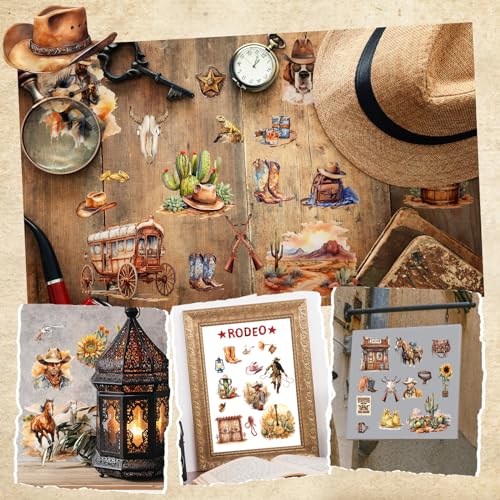 BBTO 12 Sheets Rub on Transfers for Crafts Wood Furniture DIY, 5.5" x 5.7" - style: Cowboy