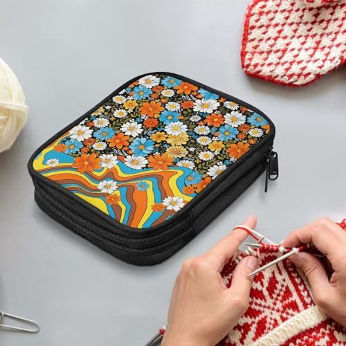 Kathyboom Hippie Flower Crochet Hook Case, Travel Carry Bag for Ergonomic Crochet Hooks Kits, Aluminum Crochet Hooks, Steel Crochet Hook and More, Lightweight - color: Hippie Flower