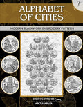 Alphabet of Cities: Modern Blackwork Embroidery Pattern
