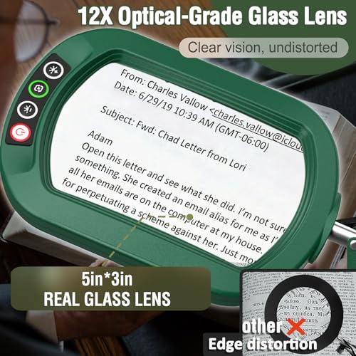 Veemagni 12X Rectangle Magnifying Glass with Light and Stand, 5 Color Modes Stepless Dimmable, 2-in-1 LED Lighted Desk Lamp & Clamp, Hands Free Magnifier for Reading Crafts Painting Close Work - Green - color: Green