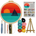 CELCRAFTIQUE Punch Needle Kits for Adults Beginner, Tool with Punch Needle Fabric, Hoops, Yarns and Sewing Needles (Style 3) - color: Sail At Sunset