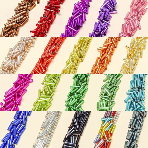4200pcs Glass Bugle Beads, Mini Long Tube Seed Beads Bulk, Tiny Small Loose Spacer Embroidery Beaded for Bracelets Jewelry Making Sewing, Crafts, Christmas Ornaments, 2×6mm, Black - color: Black