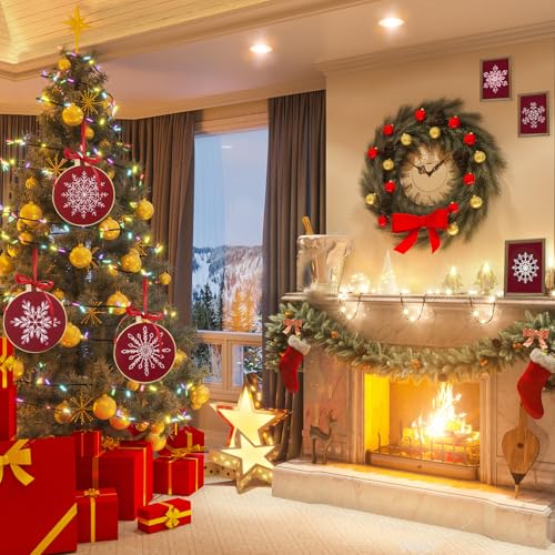 6 Sets Christmas Embroidery kit for Beginners Adults, Antique Red Christmas Ornament Kit Snowflakes Needlepoint Cross Stitch Kits with Patterns, Stitch Learning Kit with Needles Ropes Ribbon-Red - color: Red