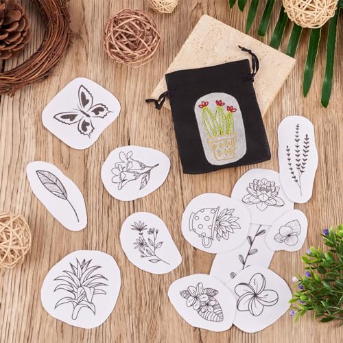 Magibeads 60 Patterns Leaf Flower Bird Insect Water Soluble Embroidery Patterns Plant Bonsai Butterfly Spring Stick and Stitch Transfer Embroidery Paper for Adult Beginners Hand Sewing Starter Kit - color: Flower & Leaf & Butterfly