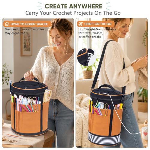 Canvas Yarn Storage Organizer with Removable Dividers, Crochet&Knitting Bag - color: Black Sand