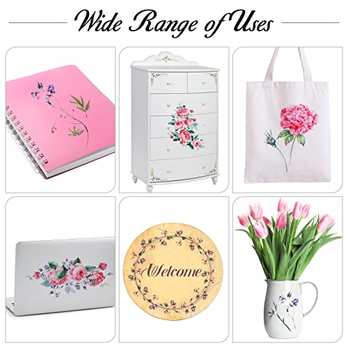 Yexiya 4 Sheet Flowers Rub on Transfer for Crafts and Furniture Spring Butterfly Vintage Iron on Transfers Decals 11.8 x 7.9 Inch Rose Floral Furniture for Home Office Wood DIY Craft(Flower Style)