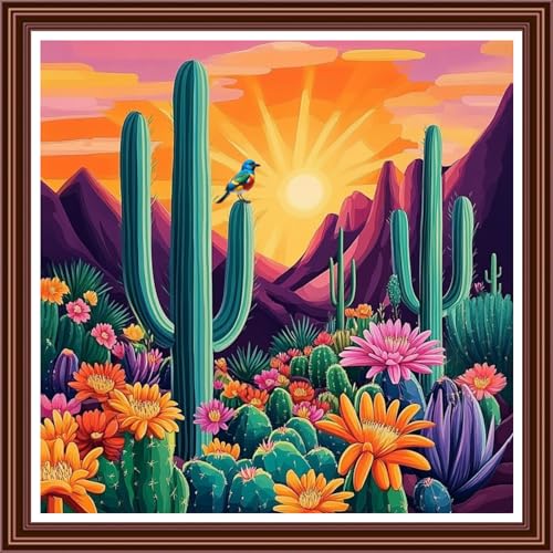 Dimensean Counted Cross Stitch Kit for Beginners, 11CT Unprinted Cross-Stitch Kit Easy Patterns Needlepoint Kit Cross Stitching Embroidery Kit Supplies-Succulent Plant Scenery 18x18 inch - color: ColornNEW10
